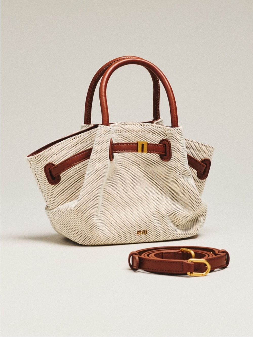 JW PEI HANA MINI TOTE BAG Brown Canvas New bag w Brown Trim & Gold Hardware